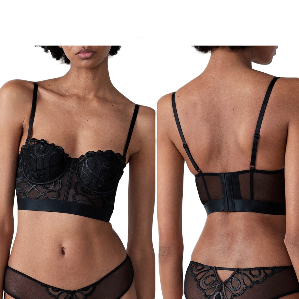 NWT Etam Paris Suspense black mesh underwire push up bustier bra 32 C